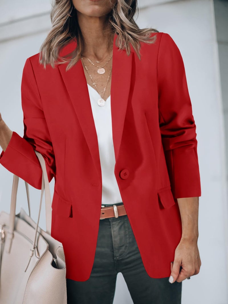 Cicy Bell Womens Casual Blazers Open Front Long Sleeve Work Office Suit Jackets Blazer Red - Image 4